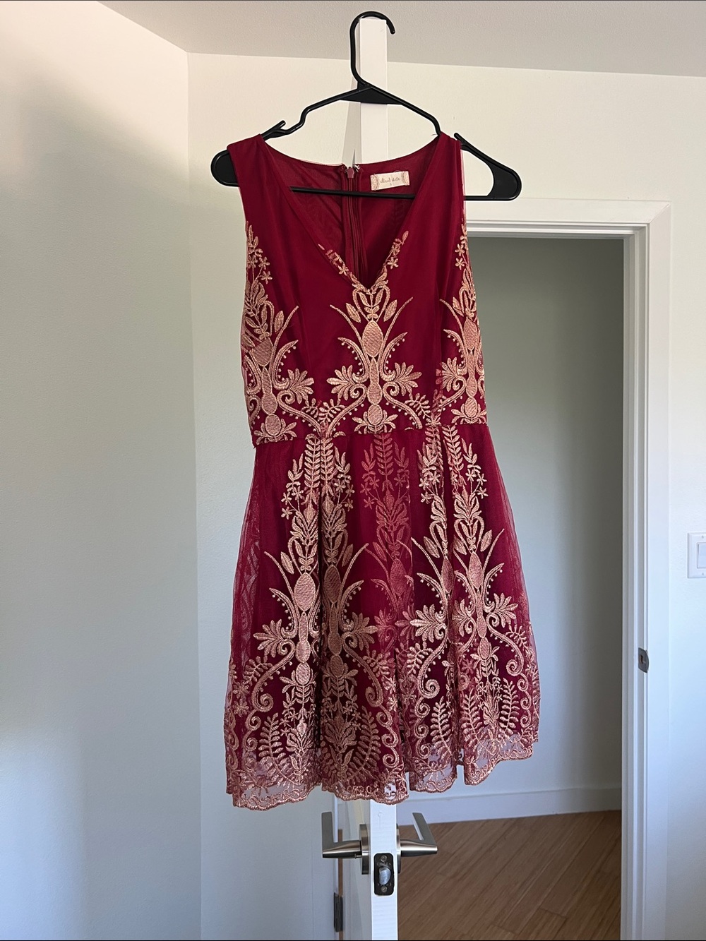 Altar'd State Burgundy Dress with Cream Embroidery